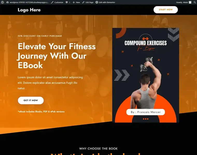 Fitness Ebook landing page designed by Codixity